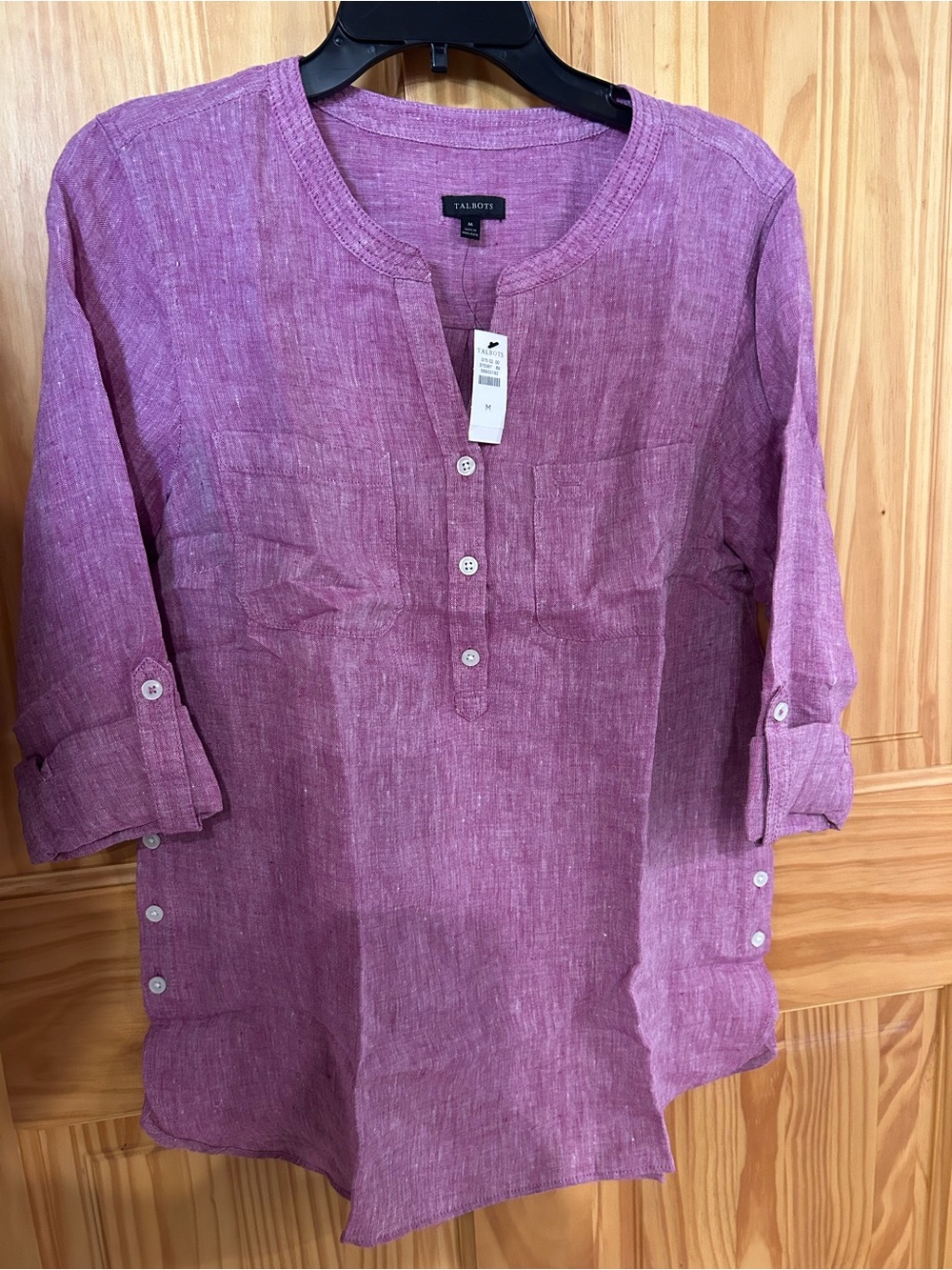 Talbots Lavender-Pink Linen Tunic with Button Placket